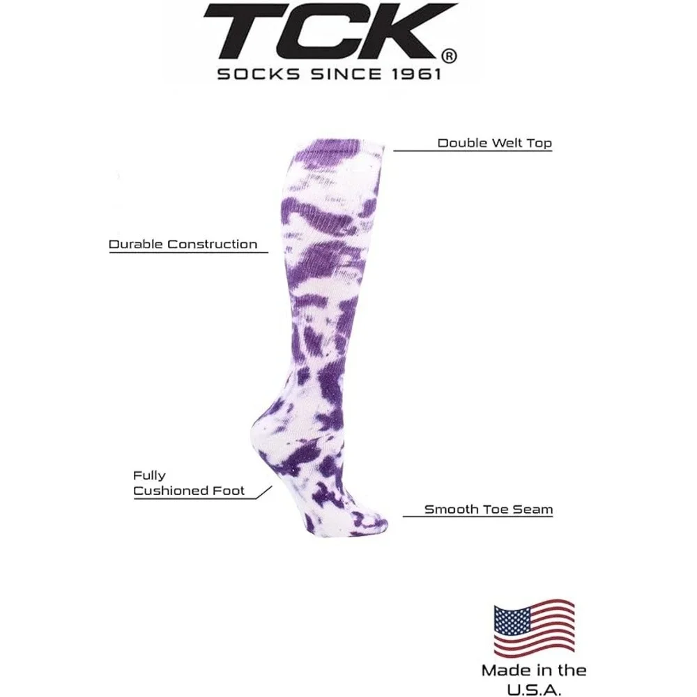 3 Pairs TCK Multisport Over the Calf Softball Socks - Tie Dye Purple - Small